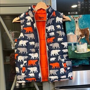 Hatley Navy and Orange Bear Print reversible Kids Vest 8